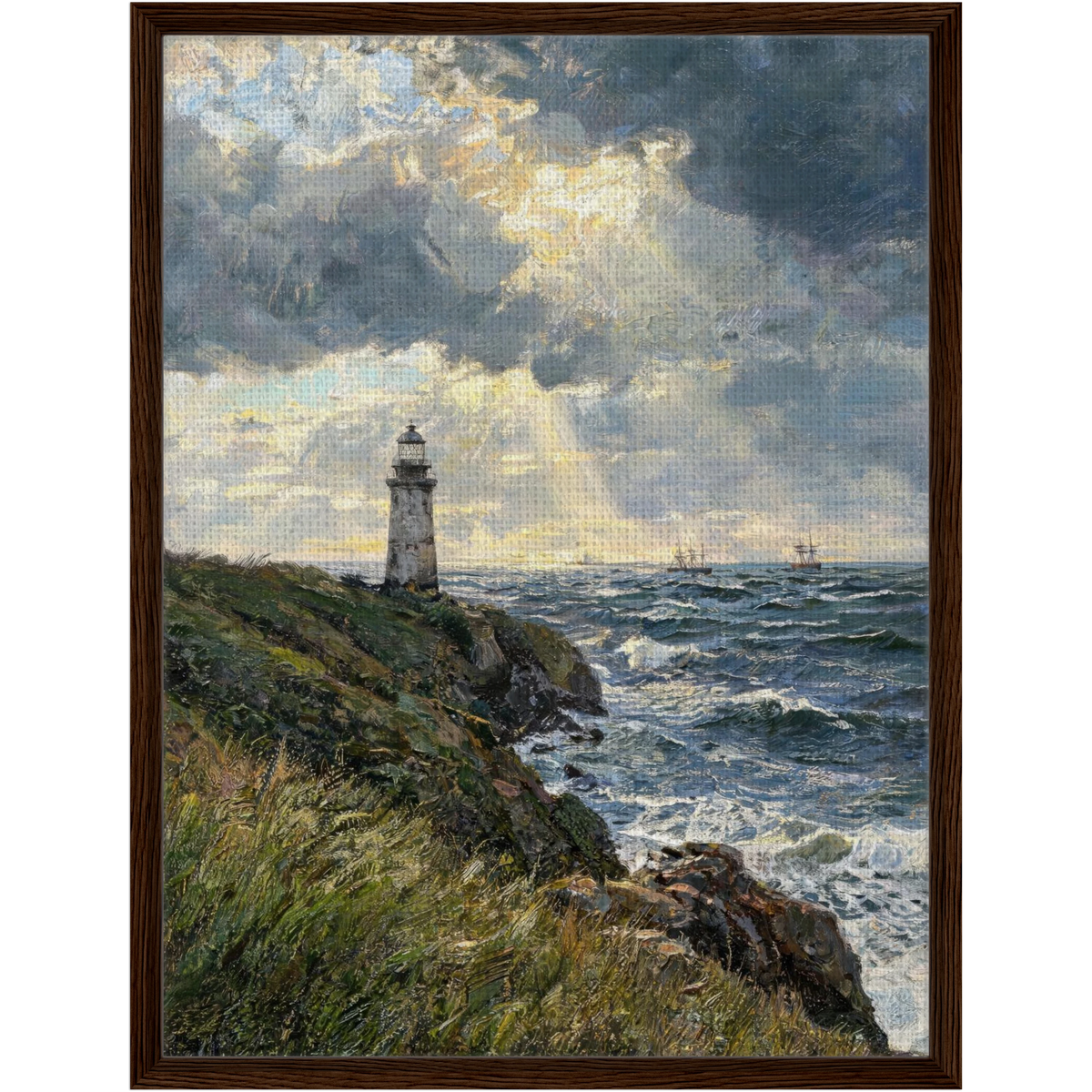 Framed Lighthouse Seascape Canvas | Atmospheric Maritime Decor