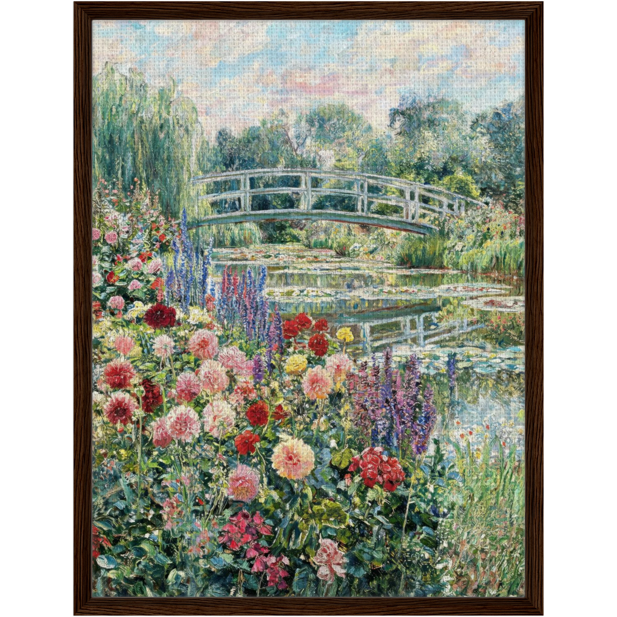 Japanese Bridge and Floral Garden Framed Canvas | Vintstep