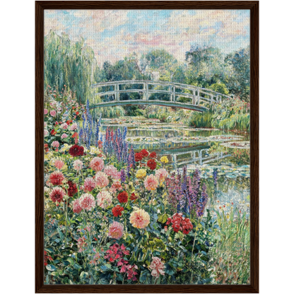 Japanese Bridge and Floral Garden Framed Canvas | Vintstep