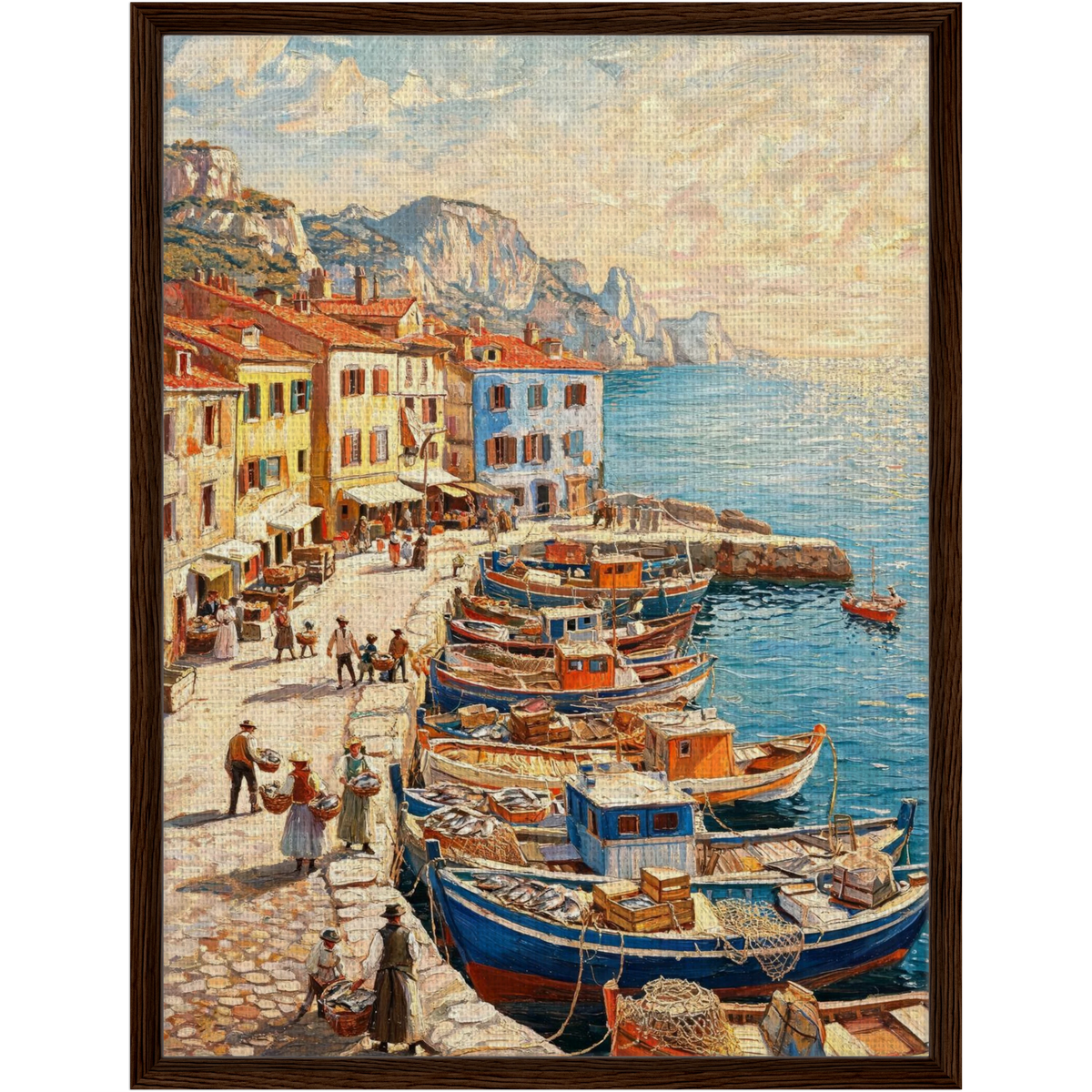 Framed Mediterranean Harbor Canvas | Scenic Coastal Wall Decor