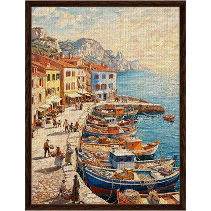 Framed Mediterranean Harbor Canvas | Scenic Coastal Wall Decor
