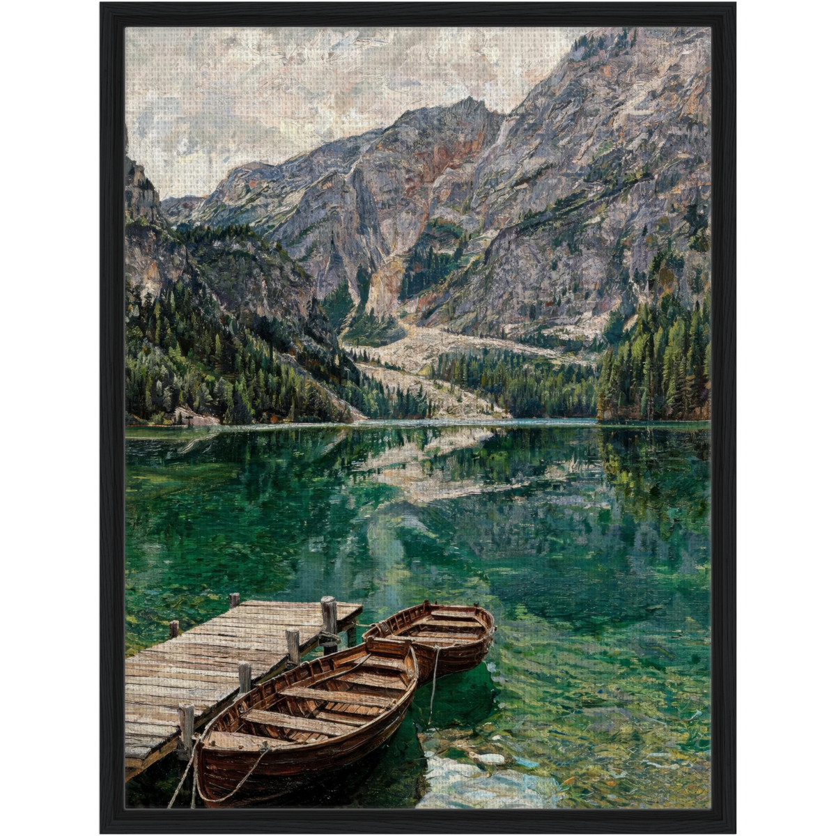 Framed Alpine Emerald Lake Canvas | Mountain Wilderness Decor