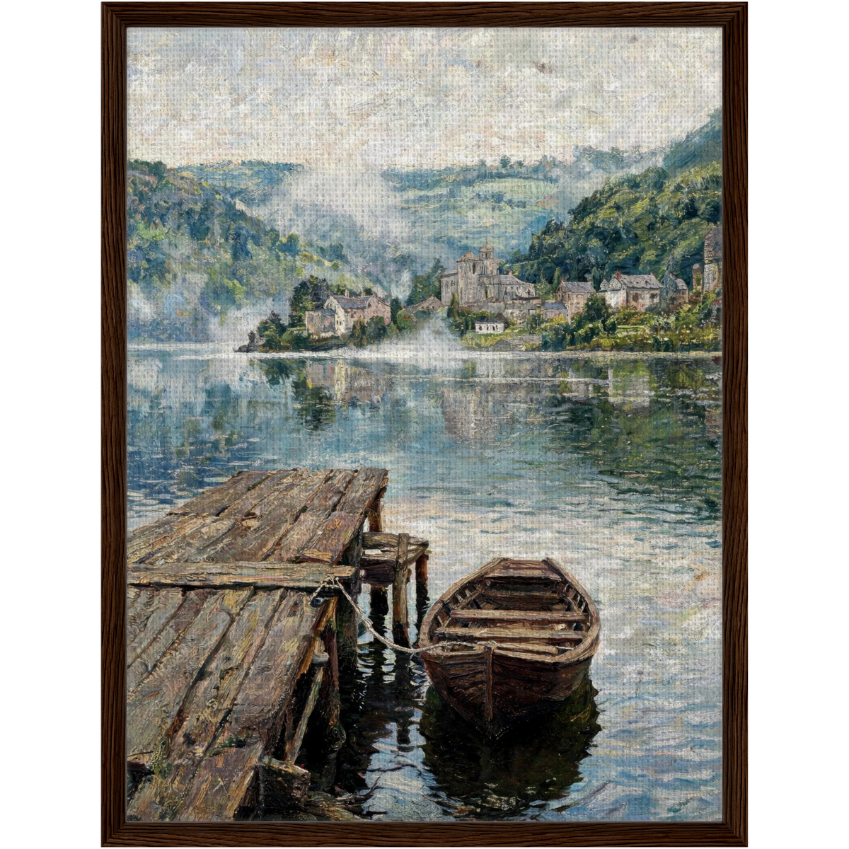 Framed Vintage Lakeside Landscape Canvas | Modern Classic Home Decor