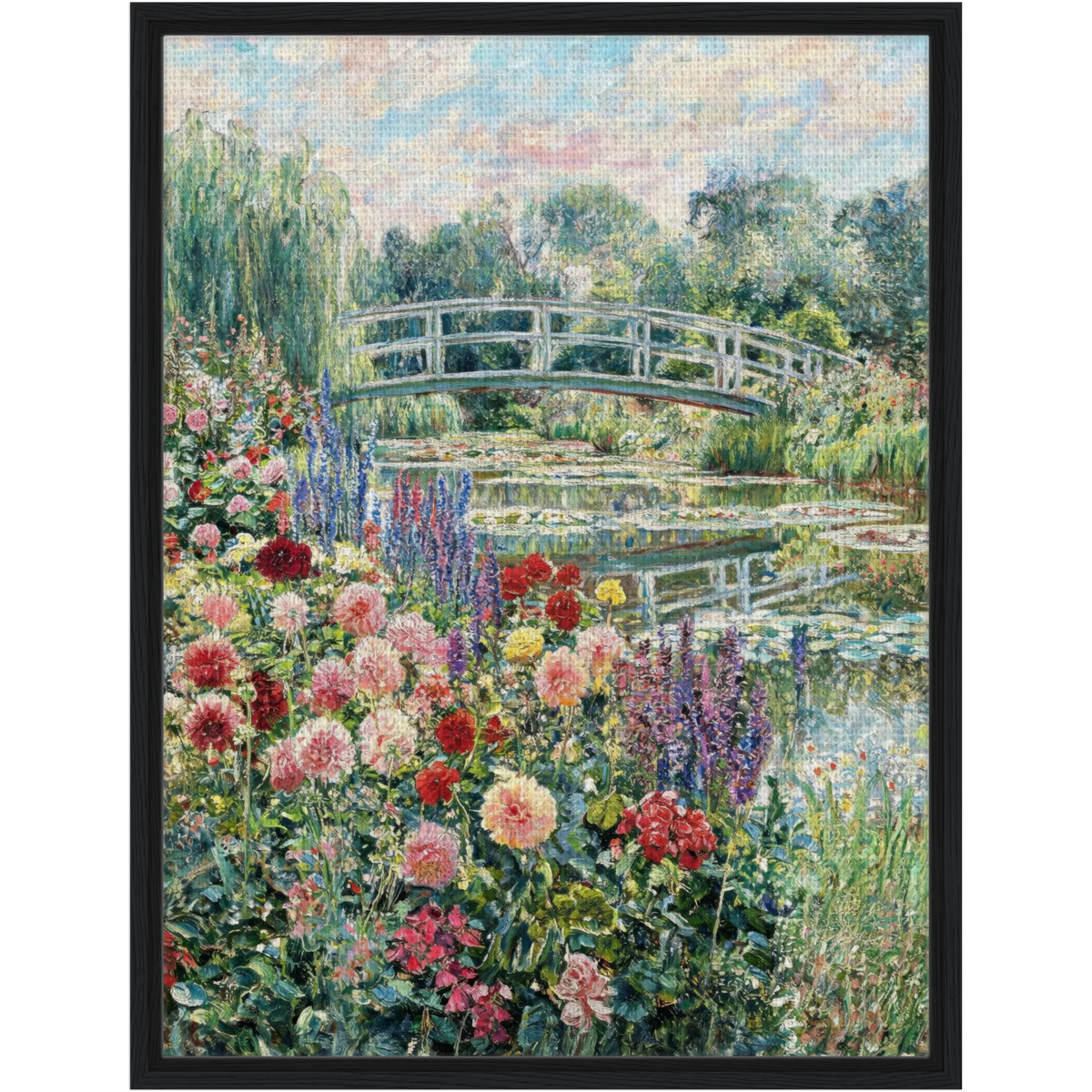 Japanese Bridge and Floral Garden Framed Canvas | Vintstep