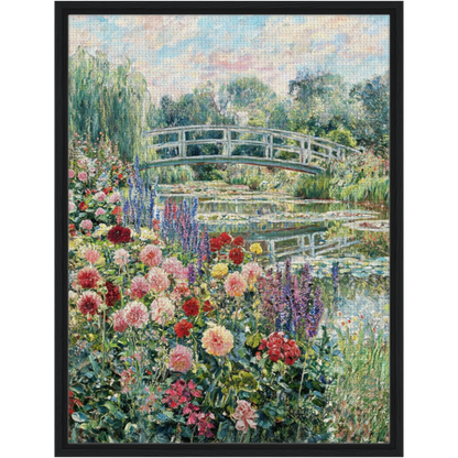 Japanese Bridge and Floral Garden Framed Canvas | Vintstep
