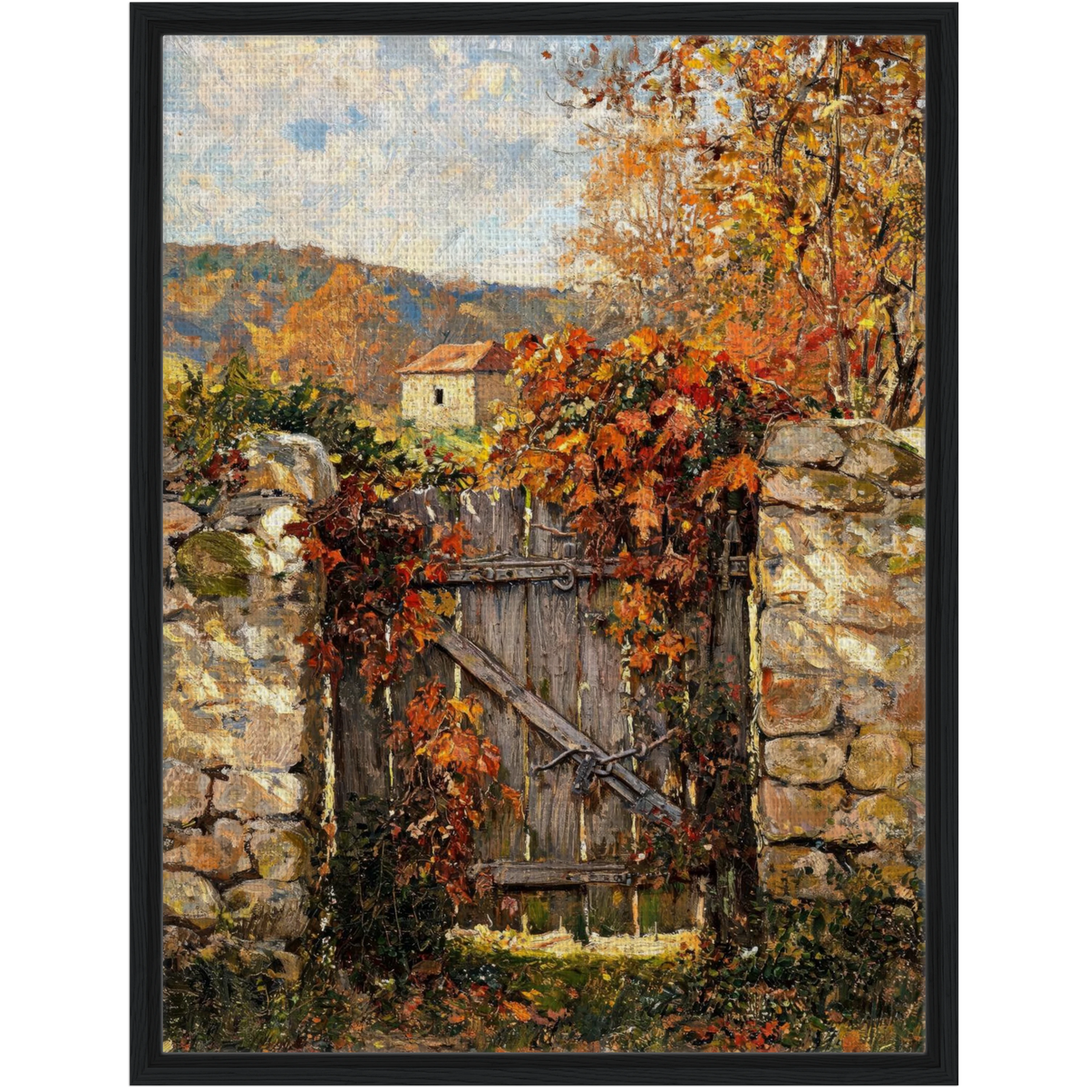 Autumn Garden Gate Framed Canvas Wall Art | Gallery Style Decor