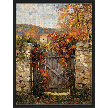 Autumn Garden Gate Framed Canvas Wall Art | Gallery Style Decor