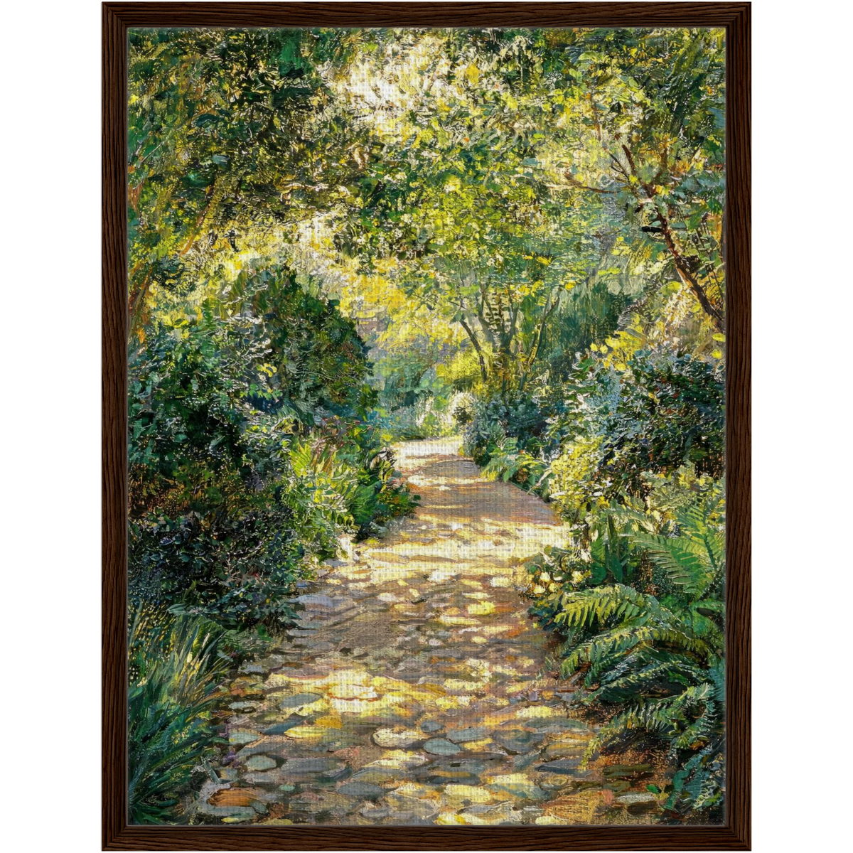 Sunlit Garden Pathway Framed Canvas | Vintstep