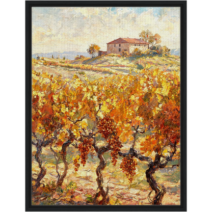 Framed Golden Vineyard Harvest Canvas | Luxury Vintage Provence Landscape Art