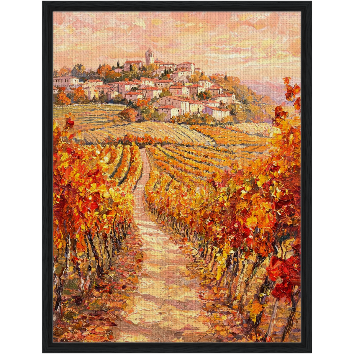 Hilltop Village Vineyard Framed Canvas Wall Art | Gallery Style Decor