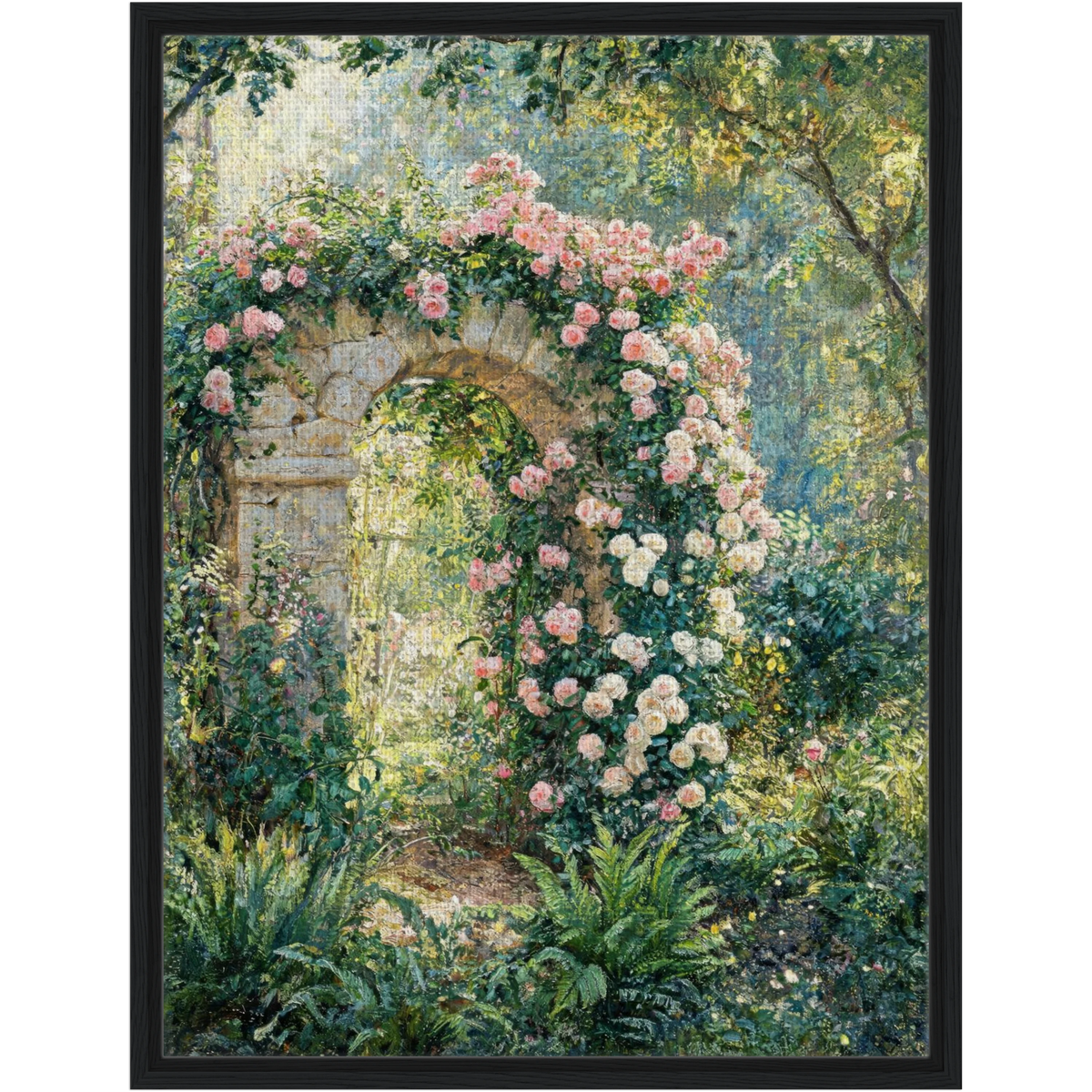 Rose-Covered Stone Arch Framed Canvas | Vintstep