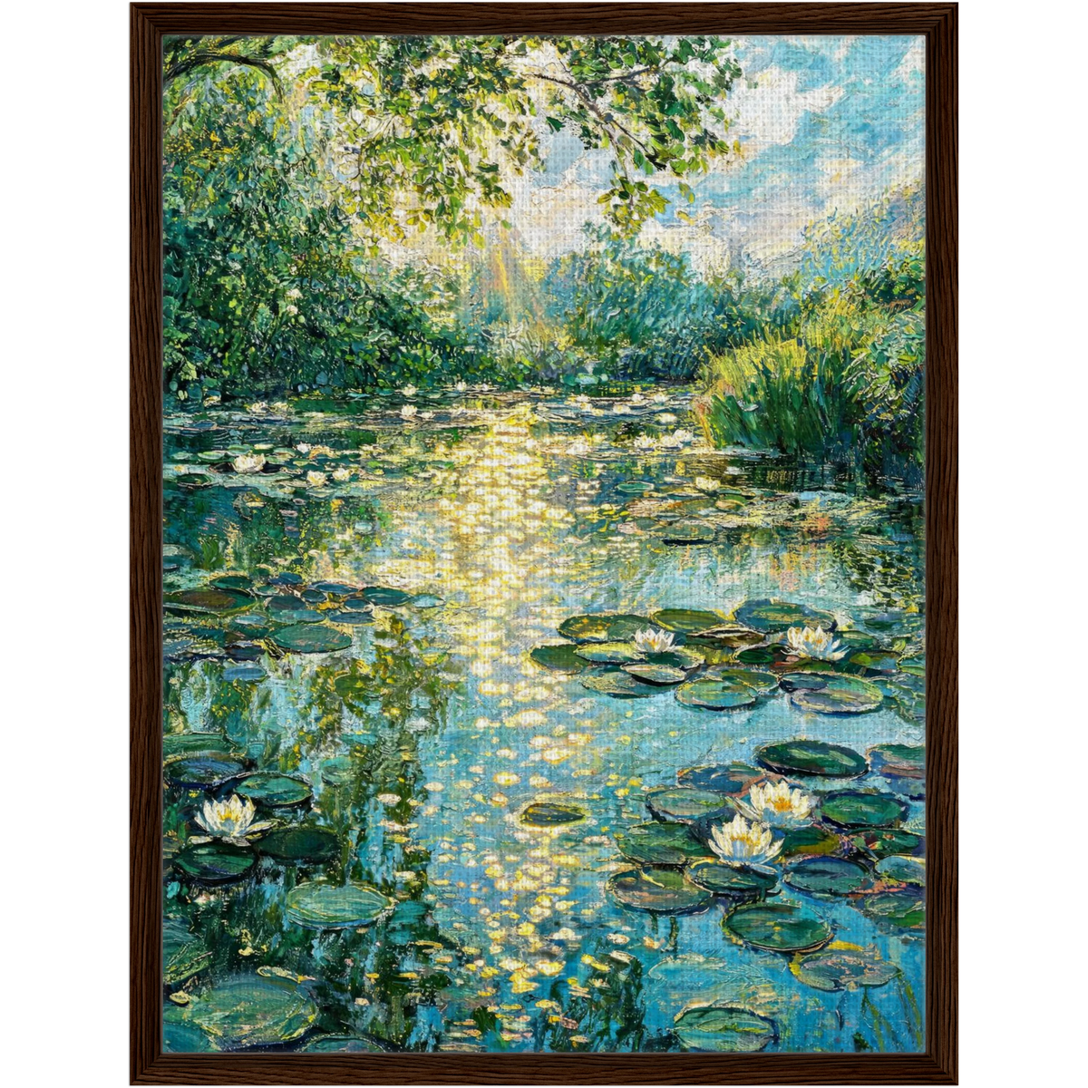 Sunlit Water Lily Pond Framed Canvas | Vintstep