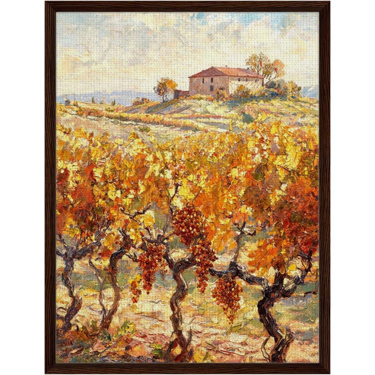 Framed Golden Vineyard Harvest Canvas | Luxury Vintage Provence Landscape Art