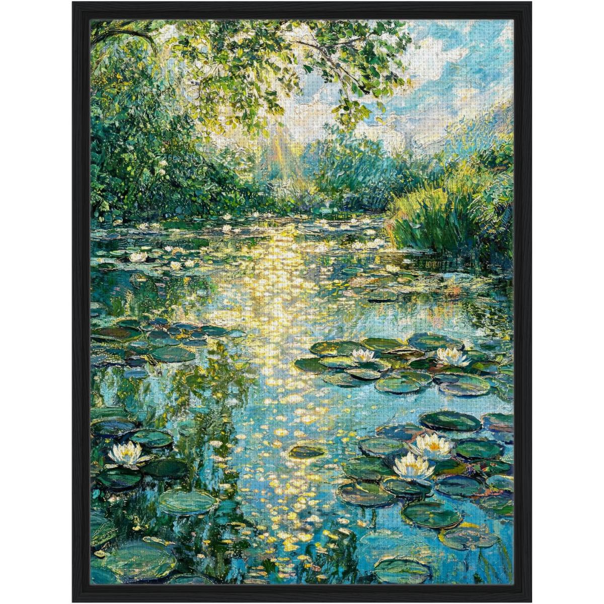 Sunlit Water Lily Pond Framed Canvas | Vintstep