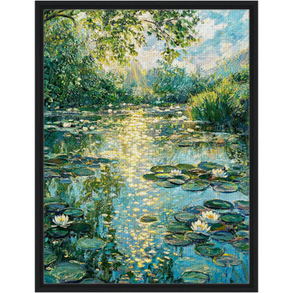 Sunlit Water Lily Pond Framed Canvas | Vintstep