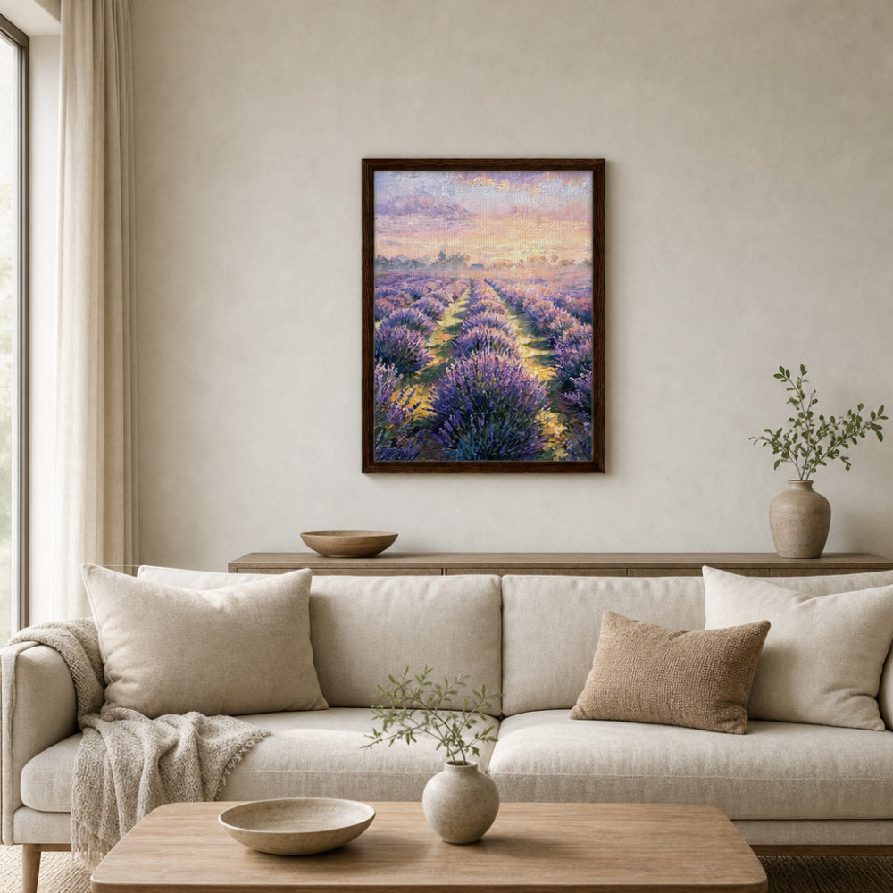 Provence Lavender Field at Sunset Impressionist Art Print