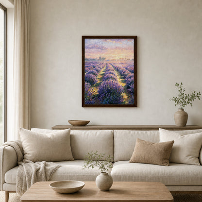 Provence Lavender Field at Sunset Impressionist Art Print