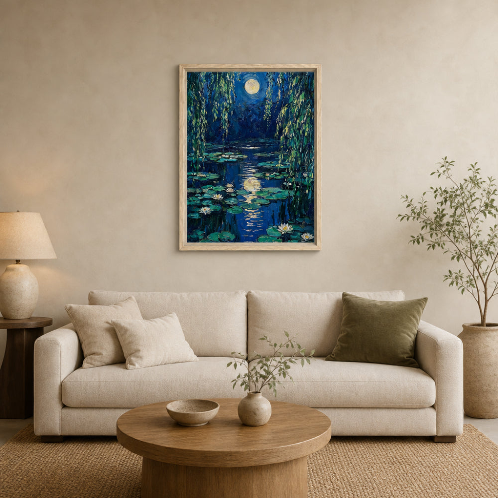 Moonlit Water Lilies Pond Impressionist Art Print