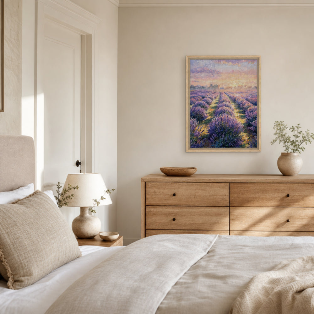 Provence Lavender Field at Sunset Impressionist Art Print