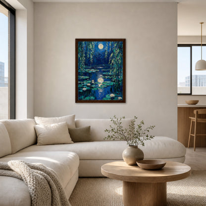 Moonlit Water Lilies Pond Impressionist Art Print