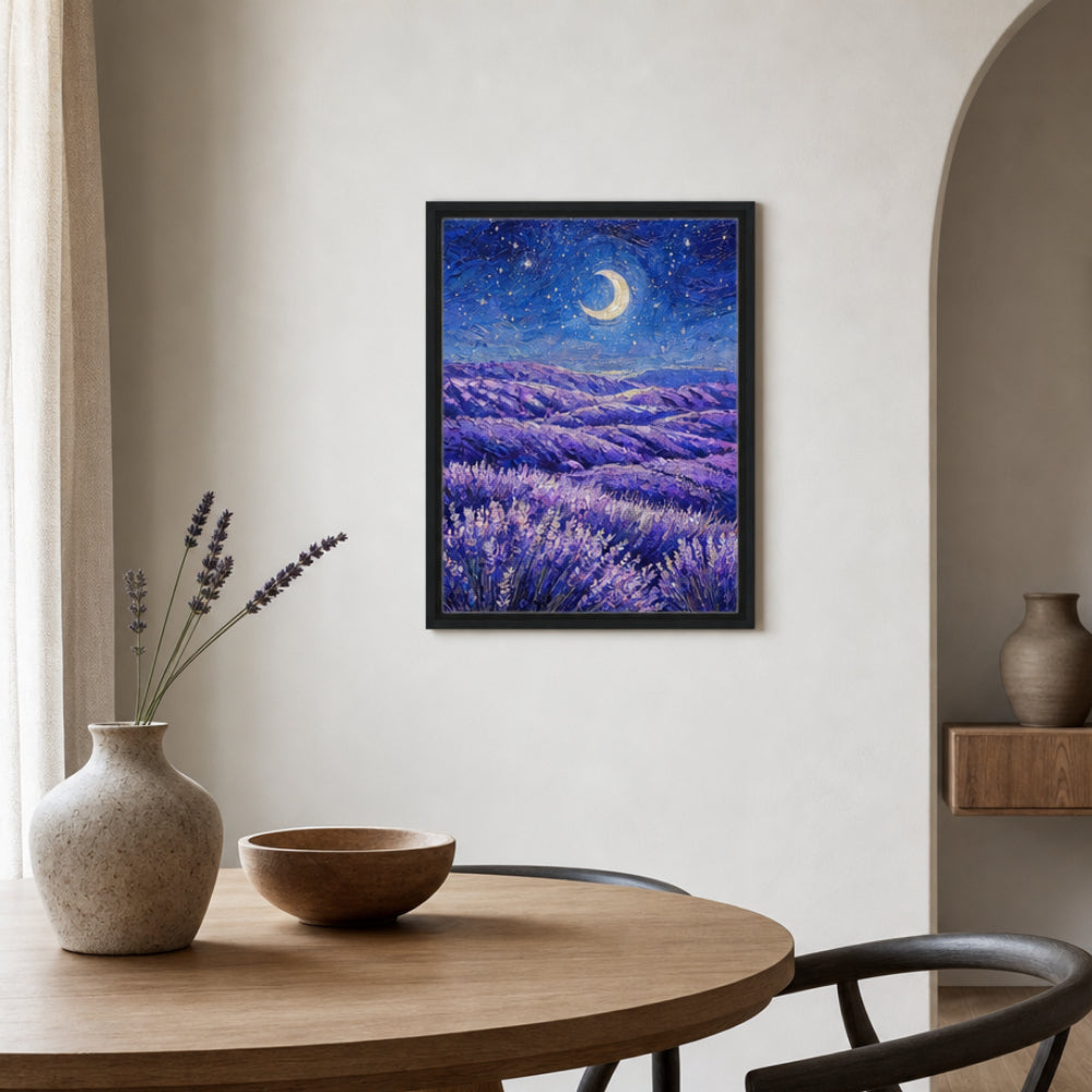 Moonlit Lavender Field at Night Impressionist Art Print