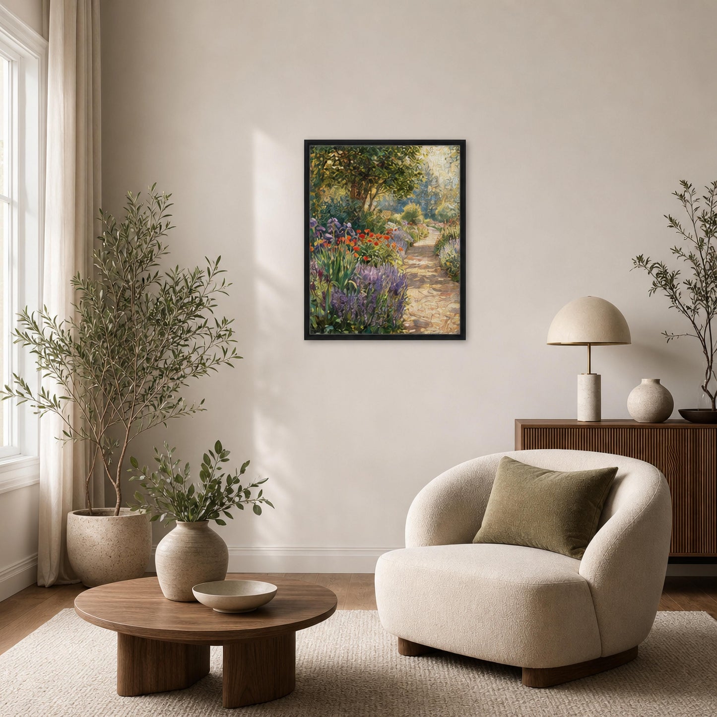 Sunlit Garden Path Framed Canvas | Vintstep