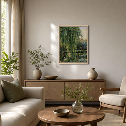Weeping Willow and Water Lilies Framed Canvas | Vintstep