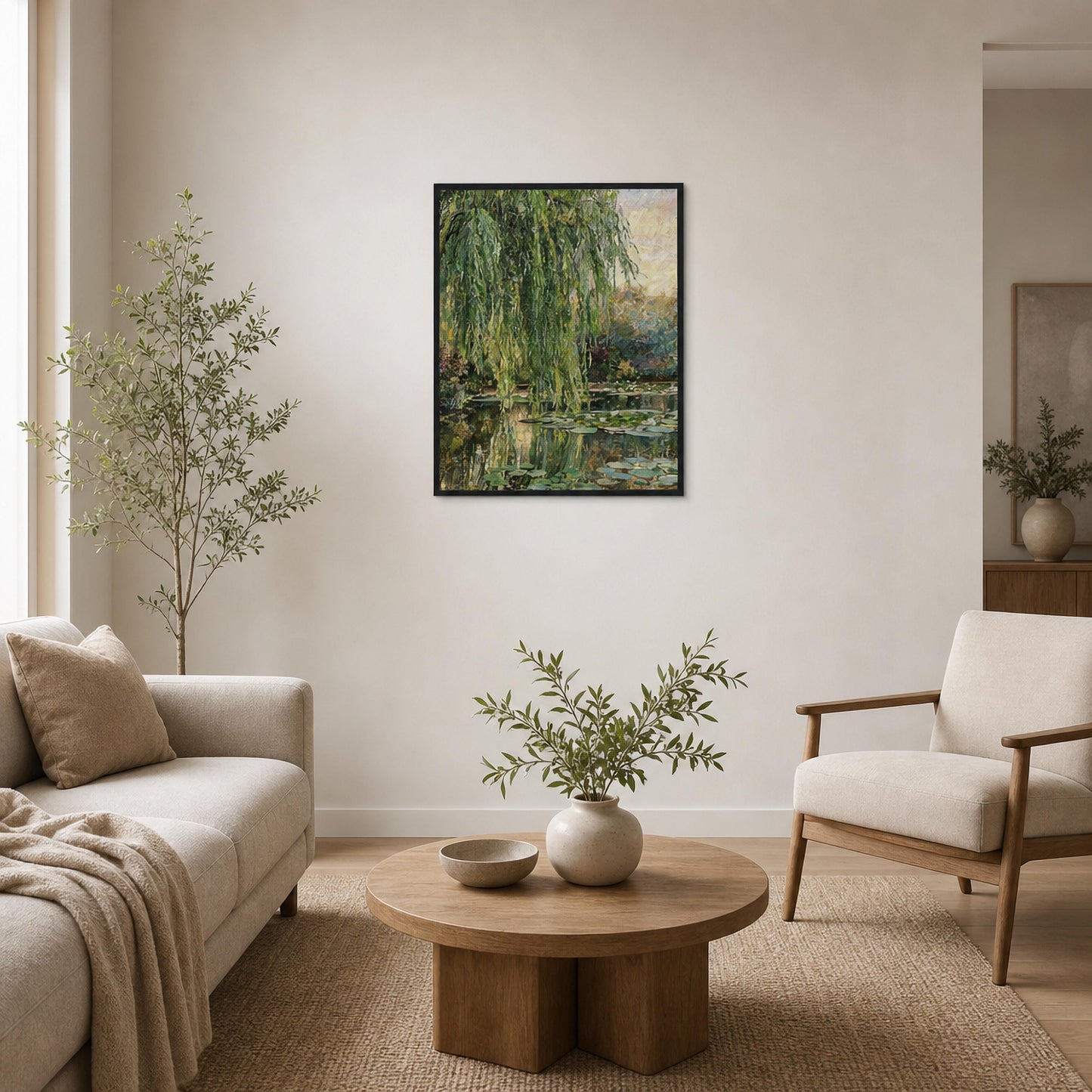 Weeping Willow and Water Lilies Wooden Framed Poster | Vintstep