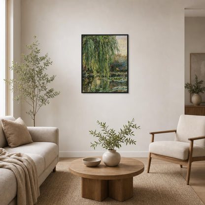 Weeping Willow and Water Lilies Wooden Framed Poster | Vintstep