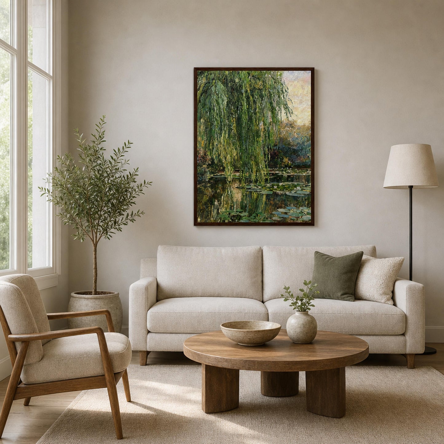 Weeping Willow and Water Lilies Wooden Framed Poster | Vintstep
