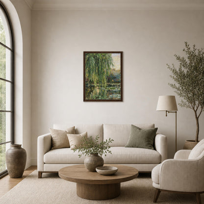 Weeping Willow and Water Lilies Framed Canvas | Vintstep