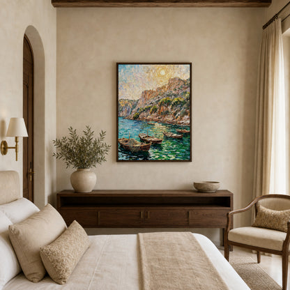 Mediterranean Coastal Cove Fishing Boats Impressionist Art Print