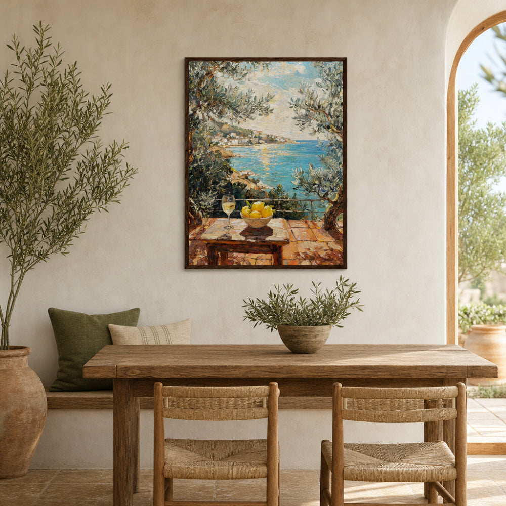 Mediterranean Terrace Lemons Sea View Impressionist Art Print