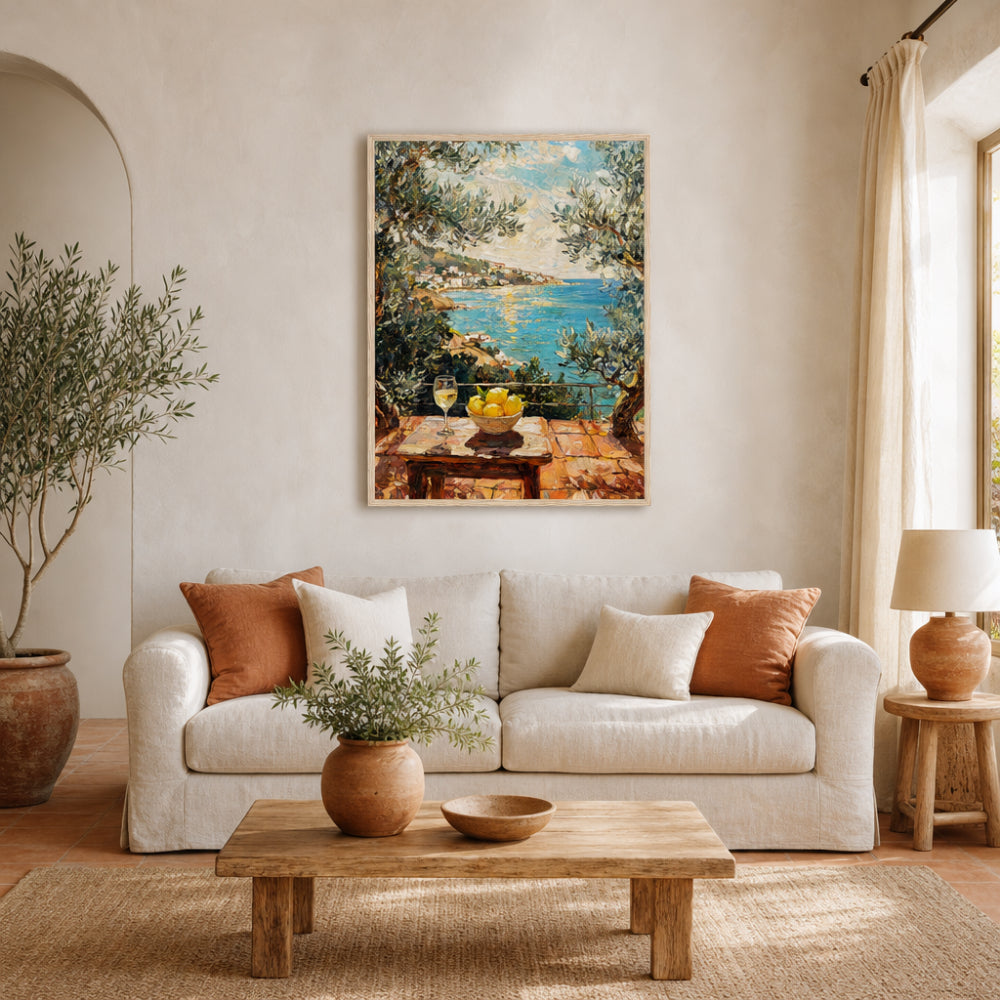 Mediterranean Terrace Lemons Sea View Impressionist Art Print