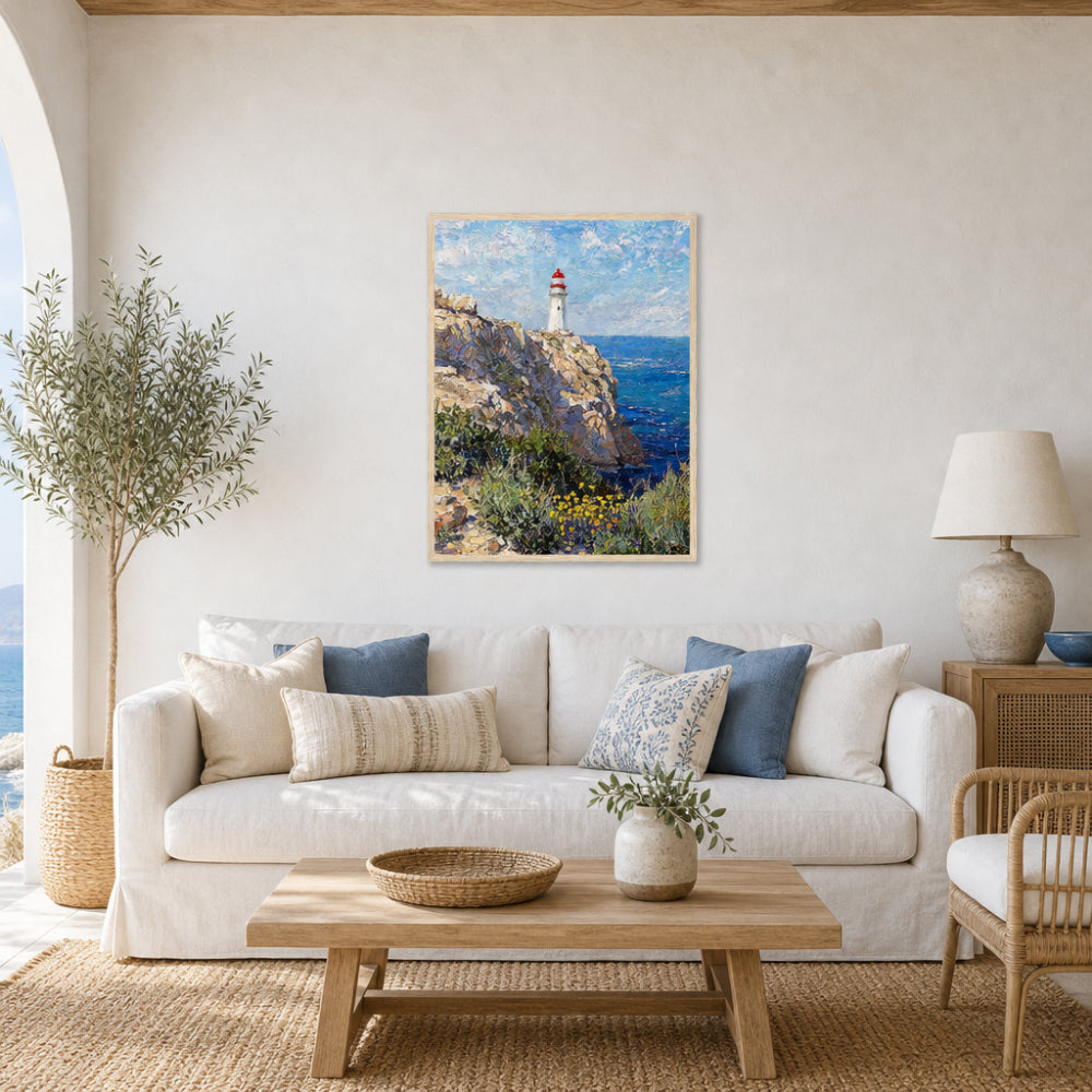 Coastal Cliff Lighthouse Coastal View Impressionist Art Print