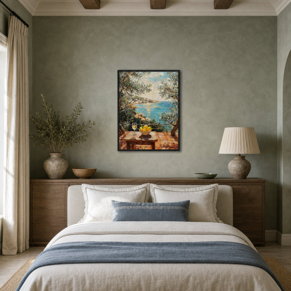 Mediterranean Terrace Lemons Sea View Impressionist Art Print