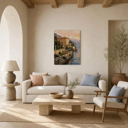Vintage Italian Lakeside Estate Canvas Print | Luxury Villa Wall Art