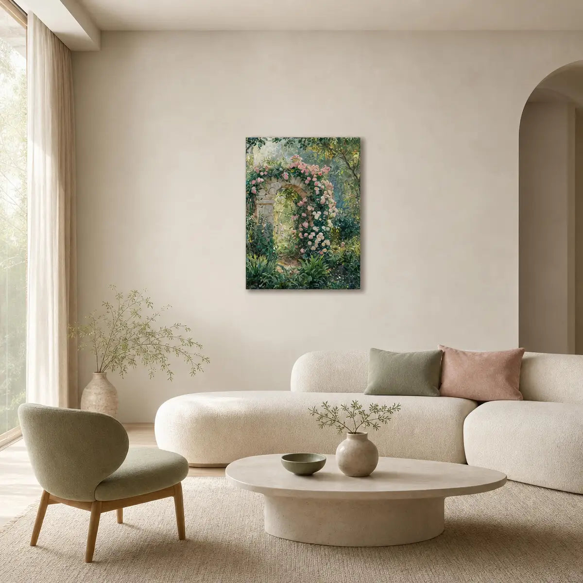 Rose-Covered Stone Arch Canvas Print | Vintstep