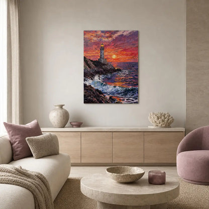 Vintage Coastal Lighthouse Canvas Print | Sunset Ocean Wall Art