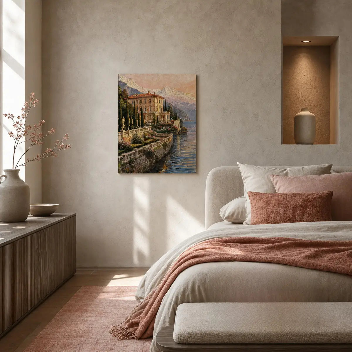 Vintage Italian Lakeside Estate Canvas Print | Luxury Villa Wall Art