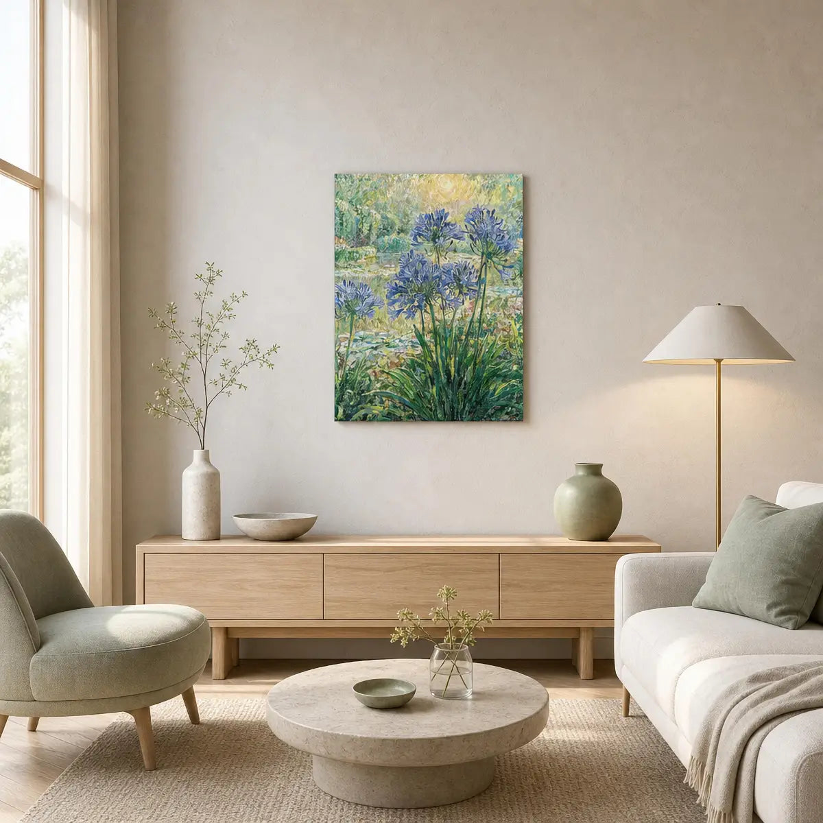 Sunlit Agapanthus Garden Canvas Print | Vintstep