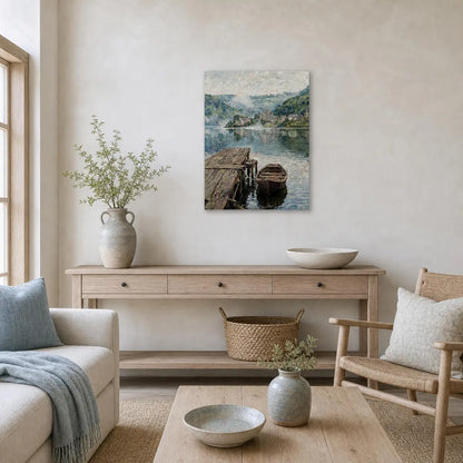 Vintage Lakeside Landscape Canvas Print | Atmospheric Coastal Wall Art