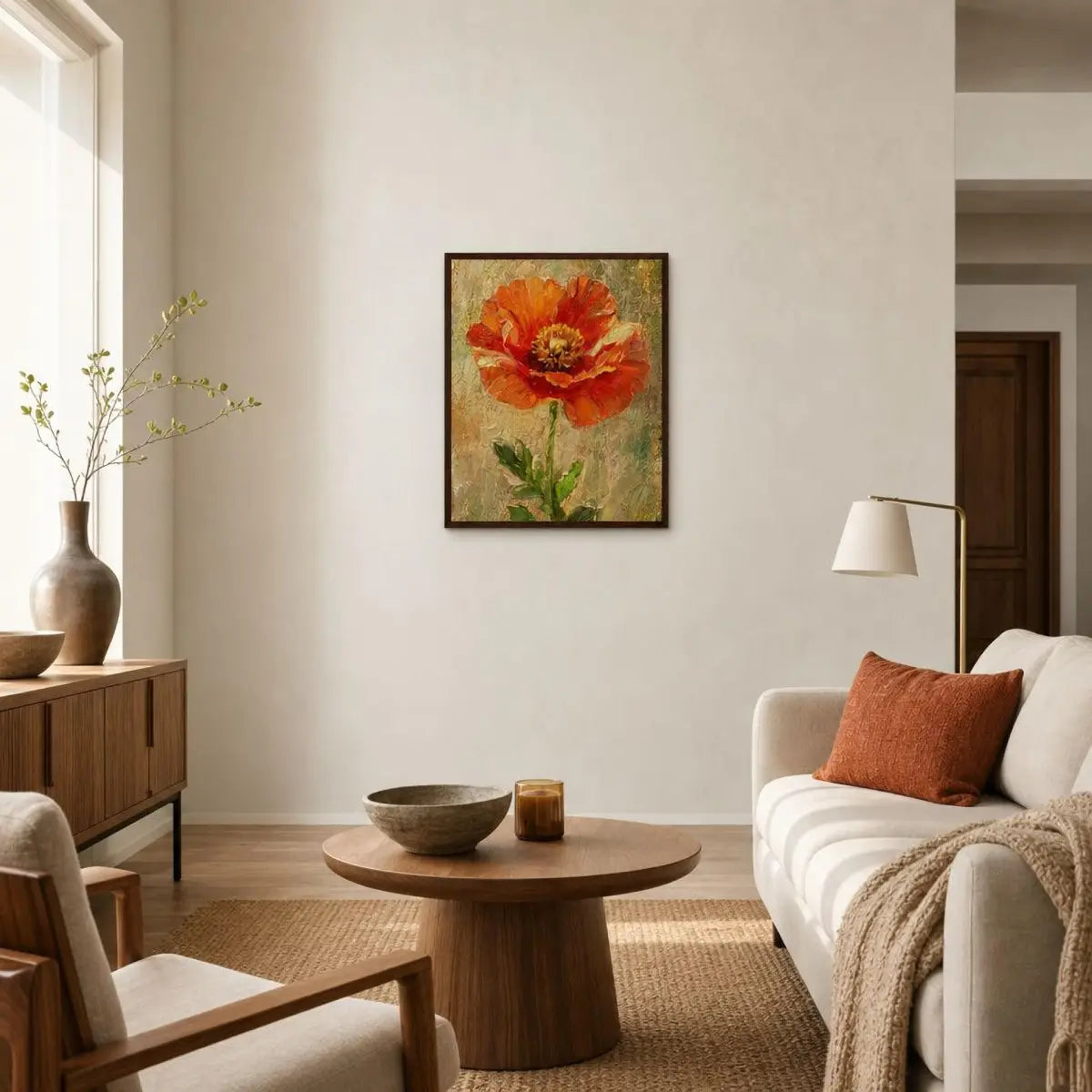 Impressionist Single Orange Poppy Framed Art Print