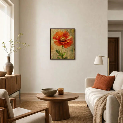 Impressionist Single Orange Poppy Framed Art Print