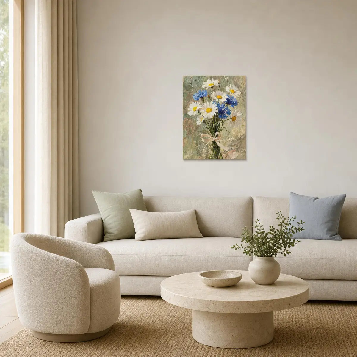 Impressionist Daisy and Cornflower Bouquet Oil Painting Art Print