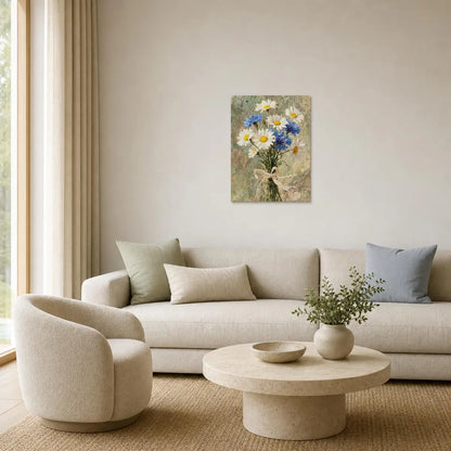 Impressionist Daisy and Cornflower Bouquet Oil Painting Art Print