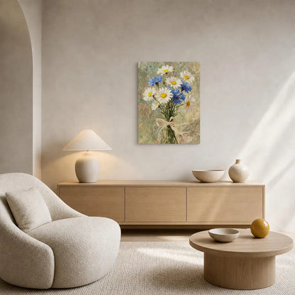 Impressionist Daisy and Cornflower Bouquet Oil Painting Art Print