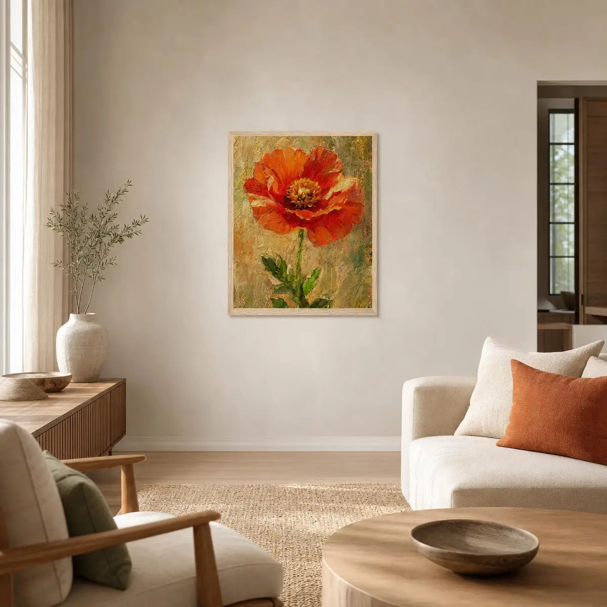 Impressionist Single Orange Poppy Framed Art Print