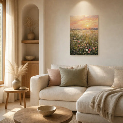 Impressionist Sunset Wildflower Meadow Canvas Wall Art