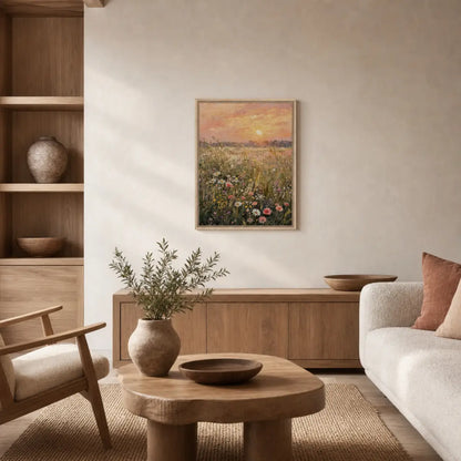 Impressionist Sunset Wildflower Meadow Framed Canvas Wall Art